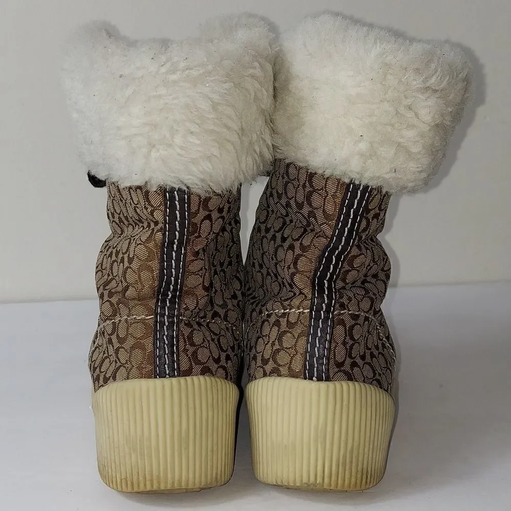 Coach Nancy Signature Fur Trim Boots Sz 6.5
